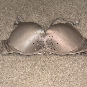 RARE Victoria's Secret Bombshell ADDS-2-CUPS Push Up Bra 34B Nude Rhinestones